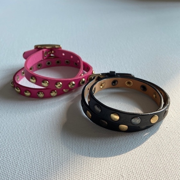 Leather Studded Wrap Bracelets Pink Black - Picture 1 of 10